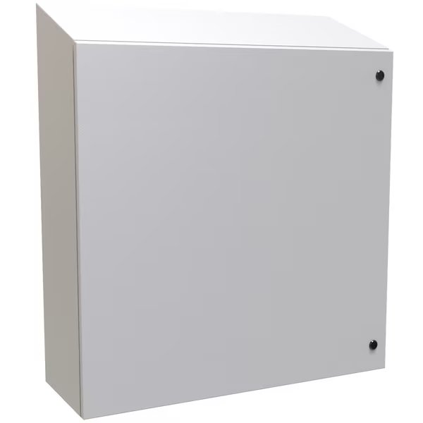 Steel Sloped Enclosure, 36 in H, 36 in W, 12 in D, NEMA 4, Hinged, Hammond, Mfr#: ST363612LG